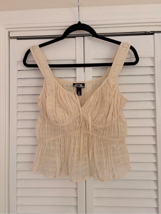 Future Collective Tops - Future Collective Cream Smocked Peplum Cami